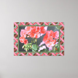 Coral Rosa Geraniums with Mörk grönt Canvastryck