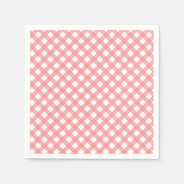 Coral Rosa Gingham Papper Napkins Pappersservett (Framsidan)