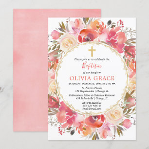 Coral rosa Girl Girl Baptism Inbjudningar
