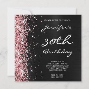 Coral Rosa Glitter Black Ombre Foil 30års födelsed Inbjudningar