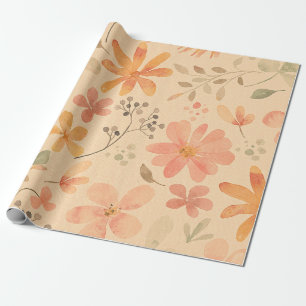 Coral-rosa golden blommönster presentpapper