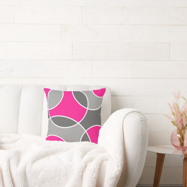 Coral Rosa Grått Abstrakt Circles Dekorativ kudde (Soffa)