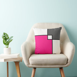 Coral Rosa Grått White Squares Dekorativ kudde