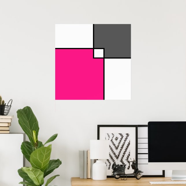 Coral Rosa Grått White Squares Poster (Hemmakontoret)