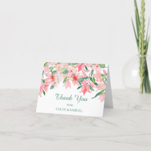 Coral Rosa Grönt Blommigt Bröllop Tack Kort