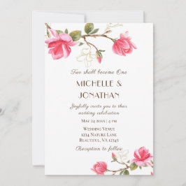 Coral Rosa Guld Magnolia Blommigt Christian Bröllo Inbjudningar