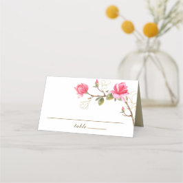 Coral Rosa Guld Magnolia Blommigt Watercolor Bröll Placeringskort