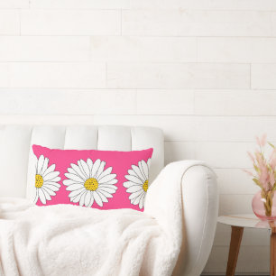Coral Rosa Gult White Daisy Mönster Lumbarkudde
