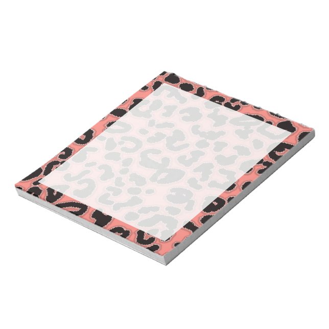 Coral Rosa Leopard Animal Print Anteckningsblock (Roterad)