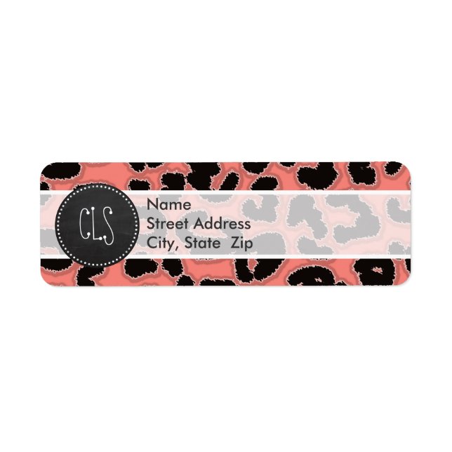 Coral Rosa Leopard Print; Chalkboard-utseende Returadress Etikett (Framsidan)