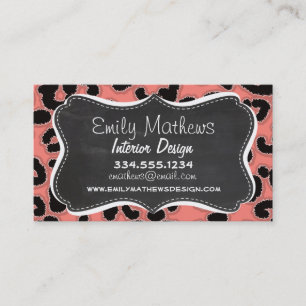 Coral Rosa Leopard Print; Chalkboard-utseende Visitkort