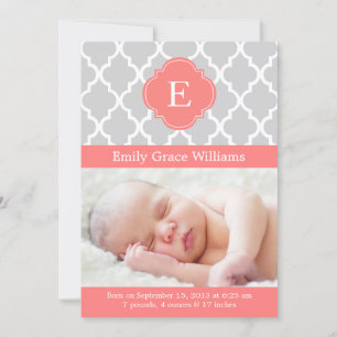 Coral Rosa Modern Monogram Anpassningsbar Photo Ba Meddelande