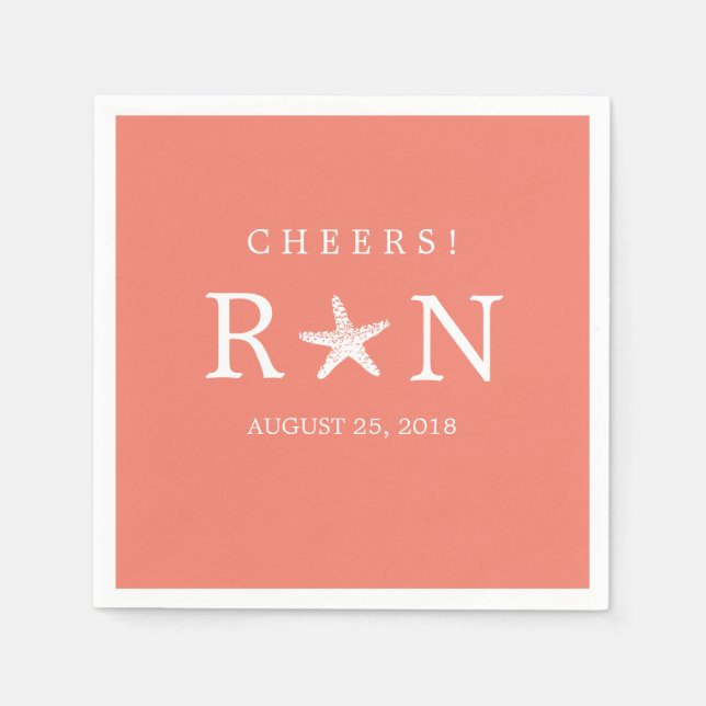 Coral Rosa Monogram Starfish | BRÖLLOP Pappersservett (Framsidan)