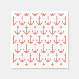 Coral Rosa Nautical Anchor Mönster Pappersservett