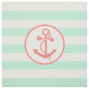 Coral Rosa Nautical Anchor och Mint Grönt Rand Tyg