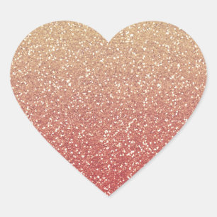 Coral Rosa och Guld Faux Glitter Hjärtformat Klistermärke