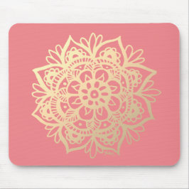 Coral Rosa och Guld Mandala Flower Musmatta