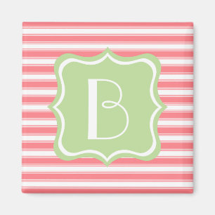 Coral Rosa och Mint Grönt Rand Monogram Magnet