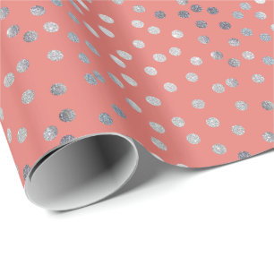 Coral Rosa och Silver Glitter City Dots Presentpapper