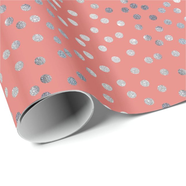 Coral Rosa och Silver Glitter City Dots Presentpapper (Rullad Hörn)