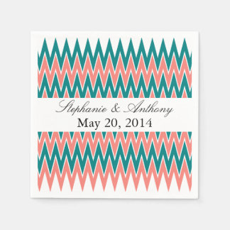 Coral Rosa och Teal Zigzag Bröllop Pappersservett