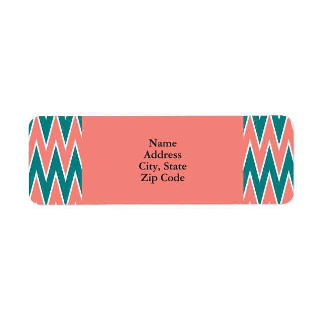 Coral Rosa och Teal Zigzag Mönster Returadress Etikett (Framsidan)