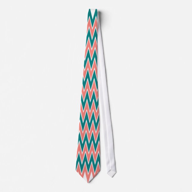 Coral Rosa och Teal Zigzag Mönster Slips (Framsida)