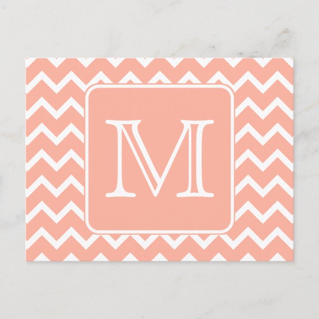 Coral Rosa och White Chevron med Anpassningsbar Mo Vykort (Framsida)