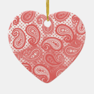 Coral Rosa Paisley Heart Julgransprydnad Keramik