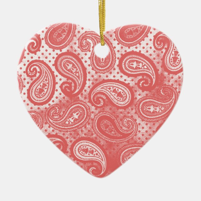 Coral Rosa Paisley Heart Julgransprydnad Keramik (Framsidan)