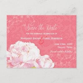 Coral Rosa Peony Bröllop spara datum Meddelande Vykort