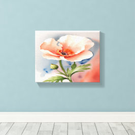 Coral Rosa Poppy Flower Stretched Kanvastryck