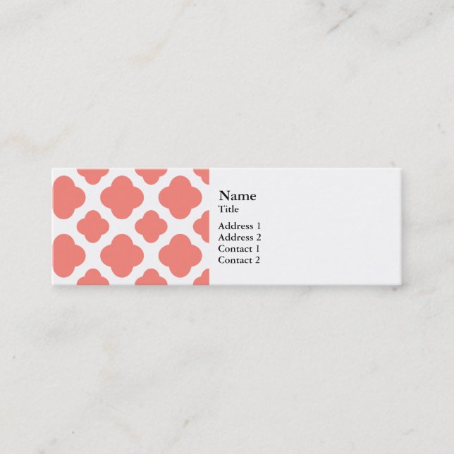 Coral Rosa Quatrefoil Mönster Mini Visitkort (Framsida)