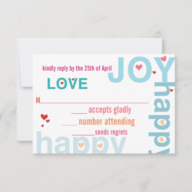 Coral Rosa Red Aqua Modern Typography Bröllop OSA Kort (Framsida)