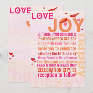 Coral Rosa Red Blommigt Modern Typography Love Bir Inbjudningar