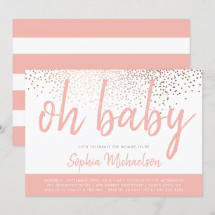 Coral Rosa & Ro Guld confetti Oh Baby Shower Inbjudningar