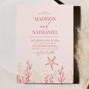 Coral Rosa Sea Snäcka Ocean Beach Wedding Inbjudningar