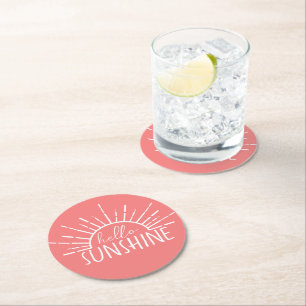 Coral Rosa Simple Modern Hej Sunshine Underlägg Papper Rund