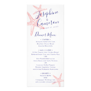 Coral Rosa Starfish Modern Beach Menu Reklamkort