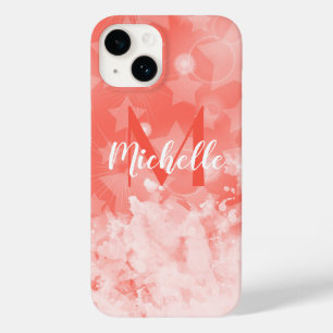 Coral rosa Stars mönster Modern Chic Monogram Namn