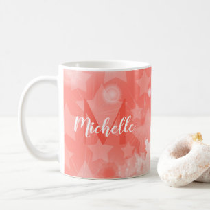 Coral rosa Stars mönster Modern Chic Monogram Namn Kaffemugg