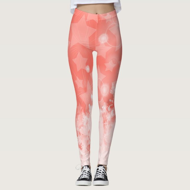 Coral rosa Stars mönster White-färg Modern Chic Leggings (Framsida)