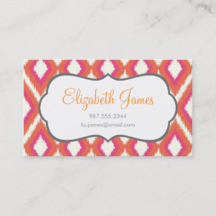 Coral & Rosa Tribal Ikat Chevron Visitkort