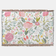 Coral Rosa Watercolor Blommönster Monogram Namn