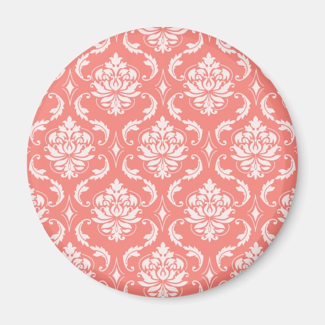 Coral Rosa White Classic Damask Pattern Magnet (Framsidan)