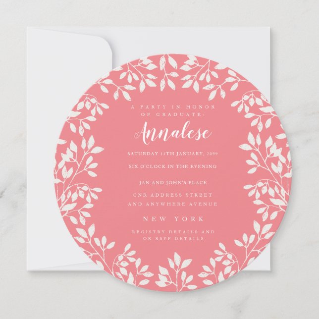 Coral Rosa White Löv Circle Editable Party Inbjudningar (Framsida)