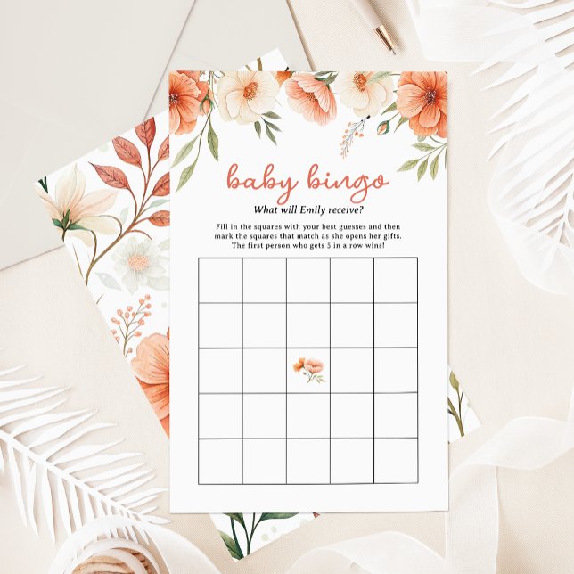 Coral Rosa Wildblomma Baby Bingo Baby Shower Game (Skapare uppladdad)