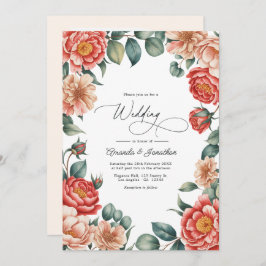 Coral Rose, Apricot Blush, and Soft Mint Wedding Inbjudningar