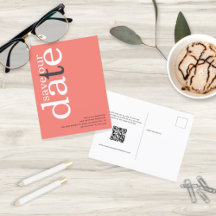 Coral Rose Pink QR Code Text Save The Date