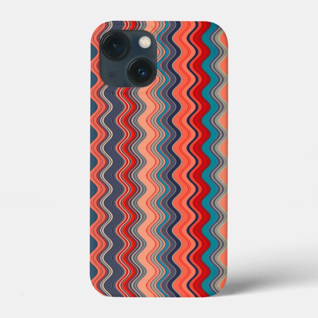Coral Salmon Orange Blue Vågigt Zigzag Mönster (Baksida)